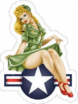 Army Girl Cartoon Pin Up Sticker